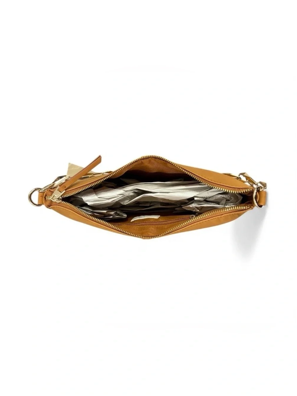 Tan Crescent Chain-Handle Shoulder Bag